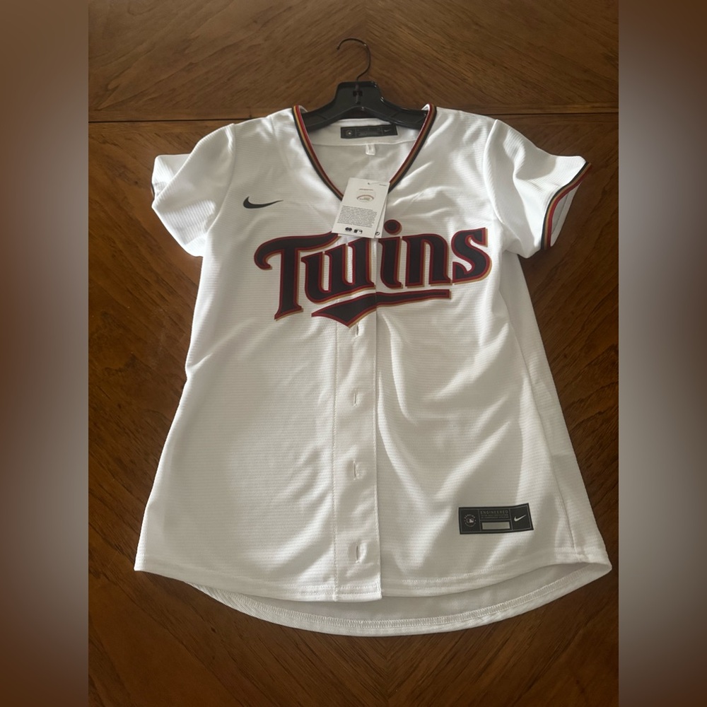 Nike White Twins Baseball Jersey with Navy and Red Trim